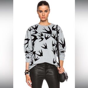 Alexander McQueen Mint Melange Mixed Media Novelty Birds Pullover Sweatshirt S